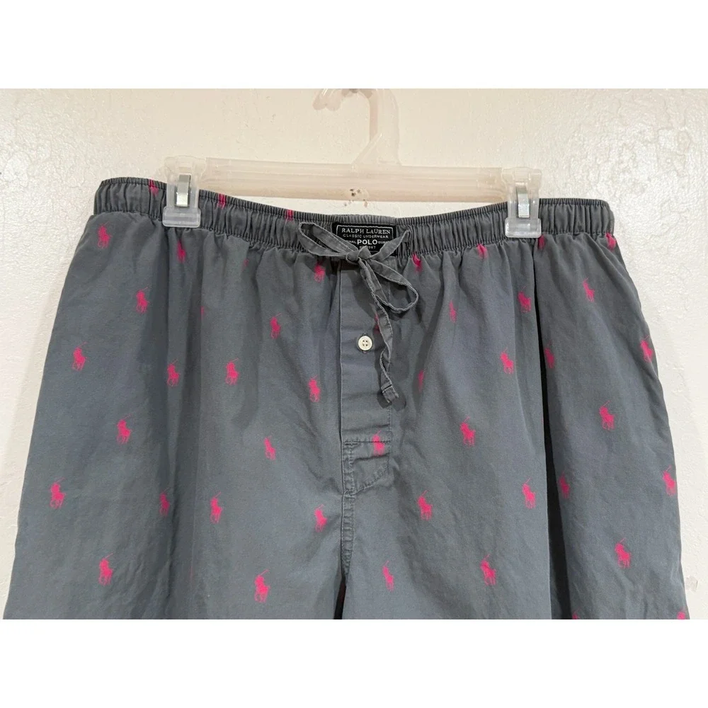 Polo Ralph Lauren Mens Pajama Pants Gray Pony Print Sleep Lounge Large Cotton